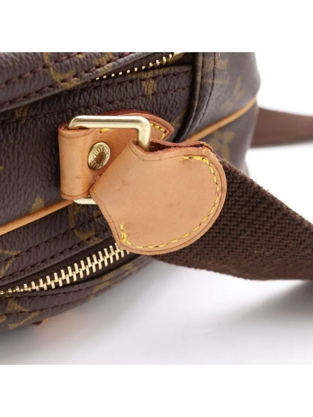 Louis Vuitton Monogram Reporter PM Shoulder Bag Brown Leather Gold
